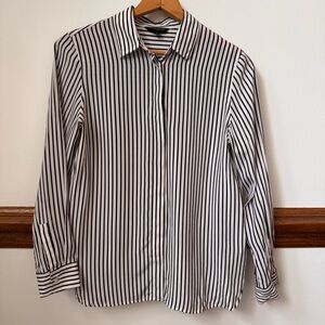 Banana Republic Classic 100%Silk Black & White Stripe Women's Blouse, medium